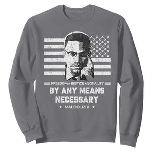 Malcolm X Sweatshirt By Any Means Necessary American Flag TS09 Charcoal Print Your Wear
