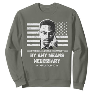Malcolm X Sweatshirt By Any Means Necessary American Flag TS09 Military Green Print Your Wear