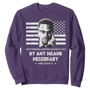 Malcolm X Sweatshirt By Any Means Necessary American Flag TS09 Purple Print Your Wear