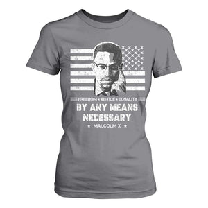 Malcolm X T Shirt For Women By Any Means Necessary American Flag TS09 Charcoal Print Your Wear