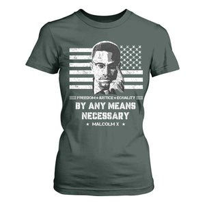 Malcolm X T Shirt For Women By Any Means Necessary American Flag TS09 Dark Forest Green Print Your Wear
