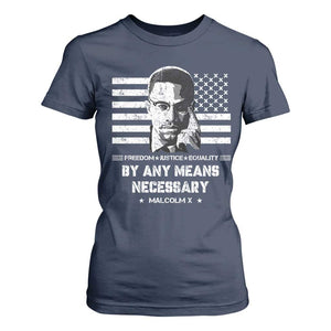 Malcolm X T Shirt For Women By Any Means Necessary American Flag TS09 Navy Print Your Wear