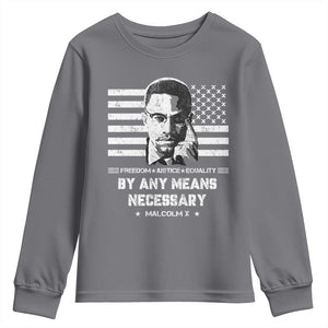 Malcolm X Youth Sweatshirt By Any Means Necessary American Flag TS09 Charcoal Print Your Wear