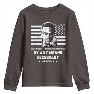 Malcolm X Youth Sweatshirt By Any Means Necessary American Flag TS09 Dark Chocolate Print Your Wear