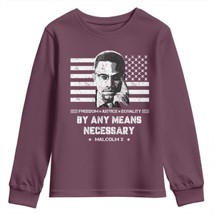 Malcolm X Youth Sweatshirt By Any Means Necessary American Flag TS09 Maroon Print Your Wear