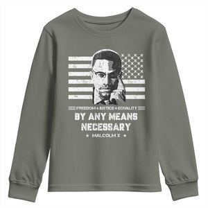 Malcolm X Youth Sweatshirt By Any Means Necessary American Flag TS09 Military Green Print Your Wear