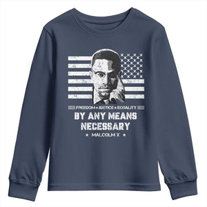 Malcolm X Youth Sweatshirt By Any Means Necessary American Flag TS09 Navy Print Your Wear