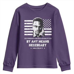 Malcolm X Youth Sweatshirt By Any Means Necessary American Flag TS09 Purple Print Your Wear