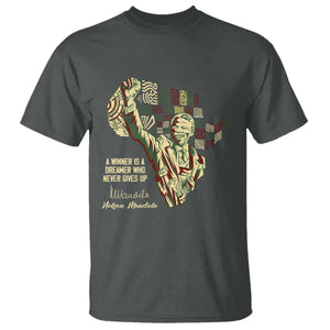 Nelson Mandela T Shirt A Winner Is A Dreamer Who Never Gives Up TS09 Dark Heather Print Your Wear