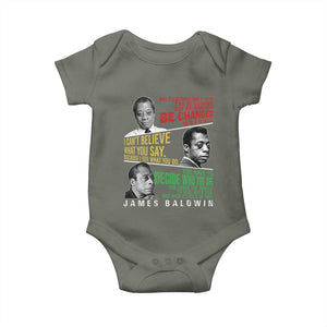 James Baldwin Baby Onesie Famous Quotes Nothing Can Be Changed Until It Is Faced TS09 Military Green Print Your Wear