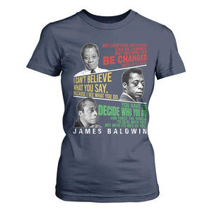 James Baldwin T Shirt For Women Famous Quotes Nothing Can Be Changed Until It Is Faced TS09 Navy Print Your Wear
