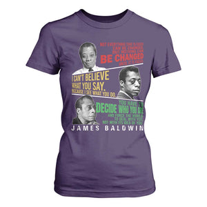 James Baldwin T Shirt For Women Famous Quotes Nothing Can Be Changed Until It Is Faced TS09 Purple Print Your Wear