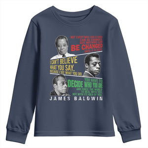 James Baldwin Youth Sweatshirt Famous Quotes Nothing Can Be Changed Until It Is Faced TS09 Navy Print Your Wear
