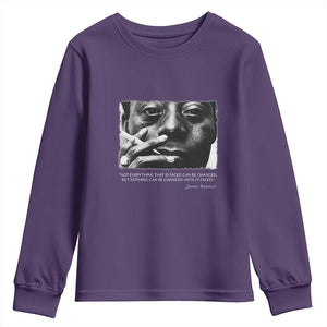 James Baldwin Youth Sweatshirt Not Everything That Is Faced Can Be Changed But Nothing Can Be Changed Until It Is Faced TS09 Purple Print Your Wear
