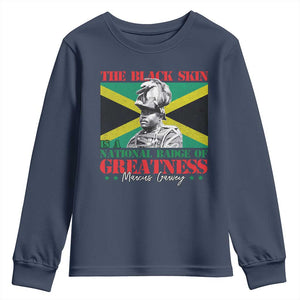 Marcus Garvey Youth Sweatshirt The Black Skin Is A National Badge Of Greatness Jamaican Flag TS09 Navy Print Your Wear