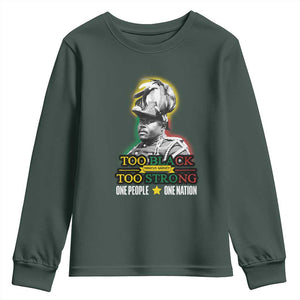 Marcus Garvey Youth Sweatshirt Too Black Too Strong One People One Nation TS09 Dark Forest Green Print Your Wear