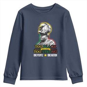 Marcus Garvey Youth Sweatshirt Too Black Too Strong One People One Nation TS09 Navy Print Your Wear