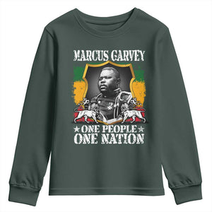 Marcus Garvey Youth Sweatshirt One People One Nation Jamaica Legends Rasta TS09 Dark Forest Green Print Your Wear