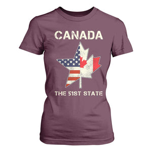 Canada The 51st State T Shirt For Women Maple Canadian American Flag TS09 Maroon Print Your Wear