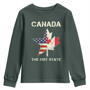 Canada The 51st State Youth Sweatshirt Maple Canadian American Flag TS09 Dark Forest Green Print Your Wear