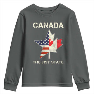Canada The 51st State Youth Sweatshirt Maple Canadian American Flag TS09 Dark Heather Print Your Wear