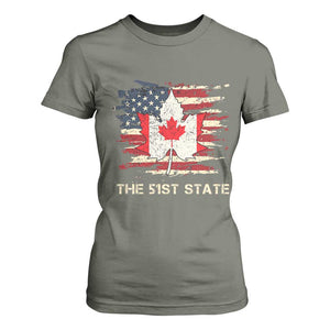 Canada The 51st State T Shirt For Women Canadian Maple American Flag TS09 Military Green Print Your Wear