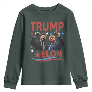 Cool Trump And Elon 2025 Youth Sweatshirt TS09 Dark Forest Green Print Your Wear