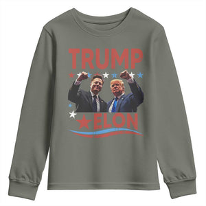 Cool Trump And Elon 2025 Youth Sweatshirt TS09 Military Green Print Your Wear