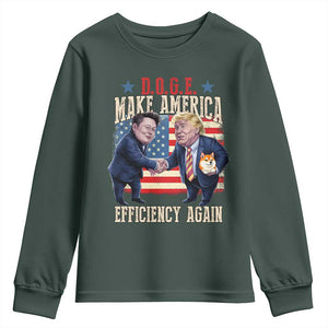 Trump Elon 2025 Youth Sweatshirt DOGE Make America Efficiency Again TS09 Dark Forest Green Print Your Wear