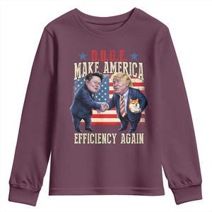 Trump Elon 2025 Youth Sweatshirt DOGE Make America Efficiency Again TS09 Maroon Print Your Wear