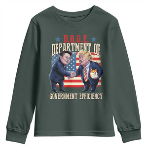 Trump Elon 2025 Youth Sweatshirt DOGE Department of Government Efficiency TS09 Dark Forest Green Print Your Wear