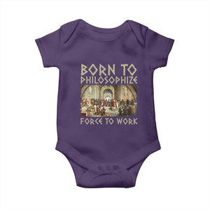 Funny Philosopher Baby Onesie Born To Philosophize Forced To Work Philosophy The School of Athens TS09 Purple Print Your Wear