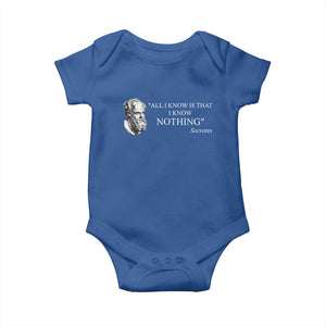 Greek Philosophy Socrates Baby Onesie All I Know Is That I Know Nothing TS09 Royal Blue Print Your Wear
