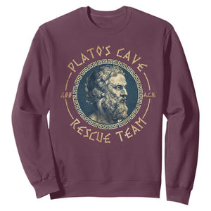 Greek Philosophy Plato Sweatshirt Platos Cave Rescue Team TS09 Maroon Print Your Wear