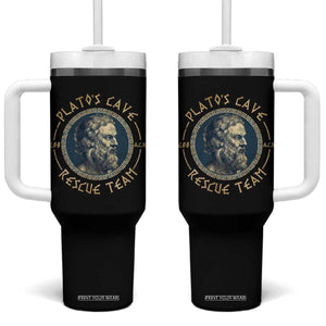 Greek Philosophy Plato Tumbler With Handle Platos Cave Rescue Team TS09 One Size: 40 oz Black Print Your Wear