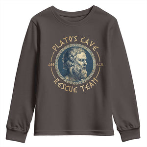 Greek Philosophy Plato Youth Sweatshirt Platos Cave Rescue Team TS09 Dark Chocolate Print Your Wear