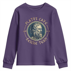 Greek Philosophy Plato Youth Sweatshirt Platos Cave Rescue Team TS09 Purple Print Your Wear