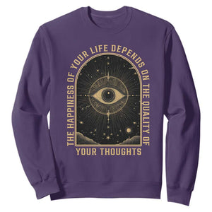 Marcus Aurelius Stoic Philosophy Sweatshirt The Happiness Of Your Life Depends On Your Thoughts TS09 Purple Print Your Wear