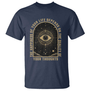 Marcus Aurelius Stoic Philosophy T Shirt The Happiness Of Your Life Depends On The Quality Of Your Thoughts TS09 Navy Print Your Wear