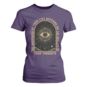Marcus Aurelius Stoic Philosophy T Shirt For Women The Happiness Of Your Life Depends On The Quality Of Your Thoughts TS09 Purple Print Your Wear