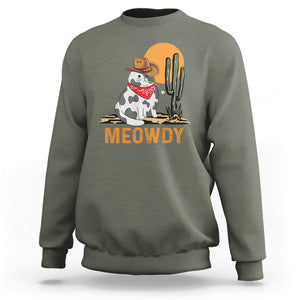 Meowdy Cat Cow Funny Howdy Meme Western Cowboy Sweatshirt TS09 Military Green Printyourwear