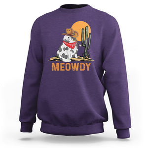 Meowdy Cat Cow Funny Howdy Meme Western Cowboy Sweatshirt TS09 Purple Printyourwear