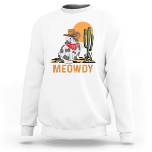 Meowdy Cat Cow Funny Howdy Meme Western Cowboy Sweatshirt TS09 White Printyourwear