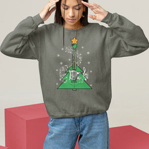 Rockin' Christmas Tree For Guitarist Music Lover Sweatshirt TS09 Military Green Printyourwear