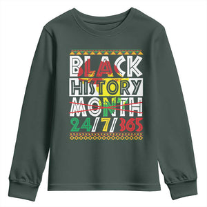 Black History Youth Sweatshirt 24/7/365 Pride African American TS09 Dark Forest Green Print Your Wear