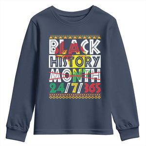 Black History Youth Sweatshirt 24/7/365 Pride African American TS09 Navy Print Your Wear
