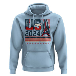 USA Eiffel Tower 2024 Hoodie Patriotic Sports Supporter Souvenir TS09 Light Blue Print Your Wear