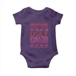 Funny Christmas Baby Onesie Too Cute To Wear An Ugly Sweater TS09 Purple Print Your Wear
