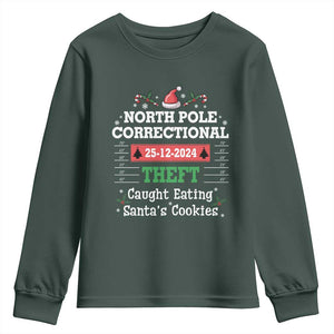 Funny Christmas Family Matching Youth Sweatshirt North Pole Correctional Theft TS09 Dark Forest Green Print Your Wear