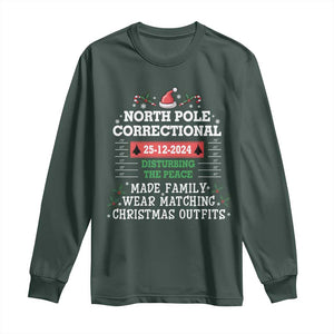 Funny Christmas Family Matching Long Sleeve Shirt North Pole Correctional Disturbing The Peace TS09 Dark Forest Green Print Your Wear